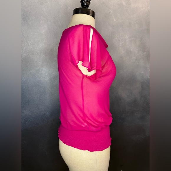 💖Y2K Express 100% Silk Fuchsia Floral Sheer Top - Size 3/4💖 - Picture 5 of 9